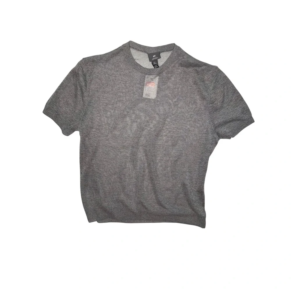 H&M Regular Fit Short Sleeve Sheer Knit Sweater Grey Mens Large NWT